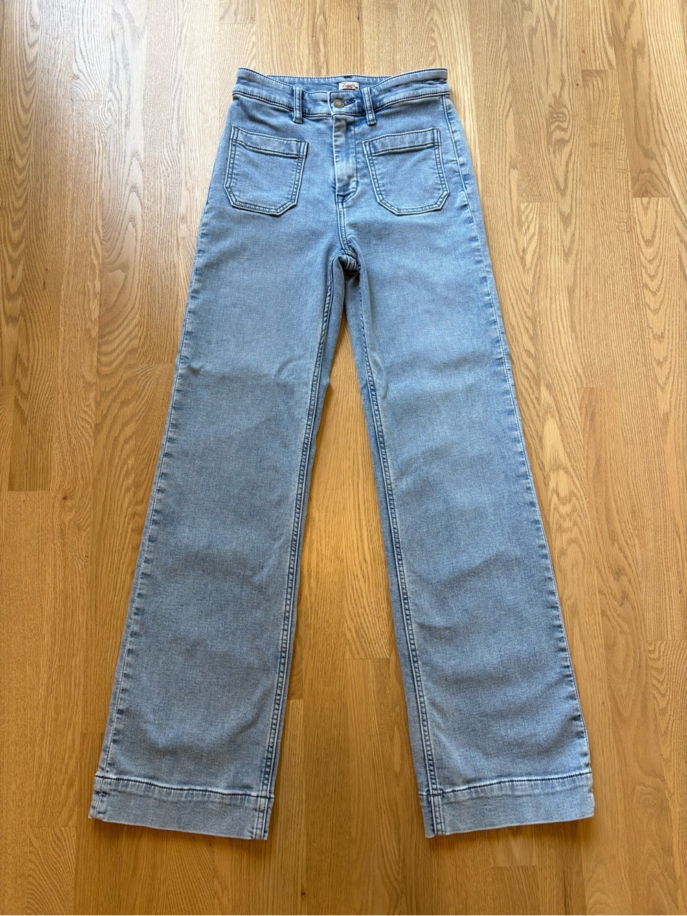 Faherty Stretch Terry Wide Leg Pants Blue High Rise Patch Pocket Size 27